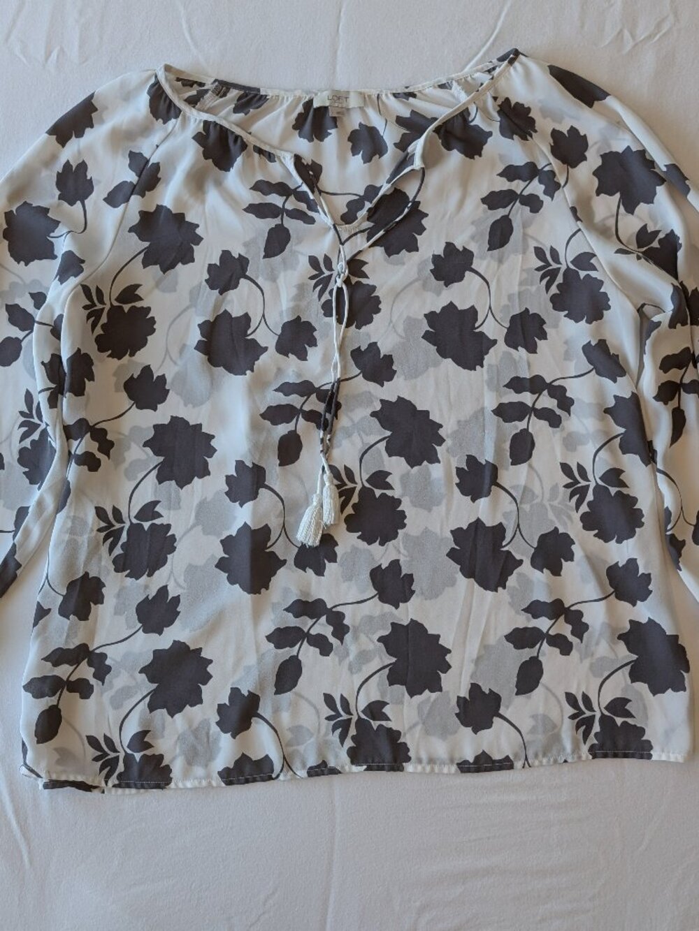 LOFT outlet Lightweight Gray & White Blouse